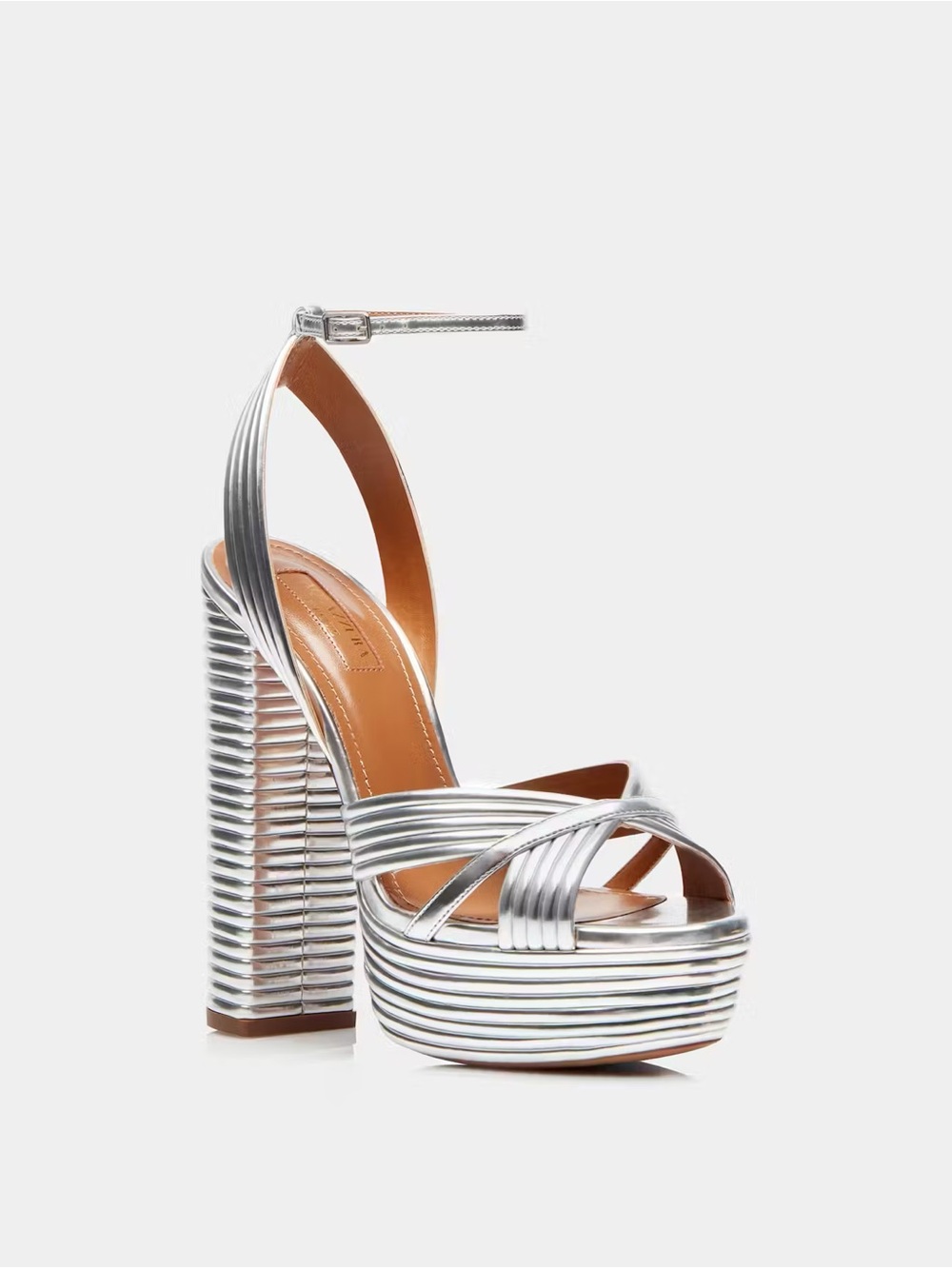 Aquazzura Silver Ribbed Platform Ankle-Strap Sandals